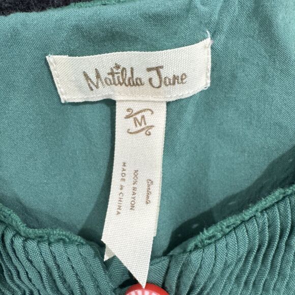 Matilda Jane Dress Women's Medium Green Maxi Button Boho Lace Detail Sundress - Picture 3 of 6